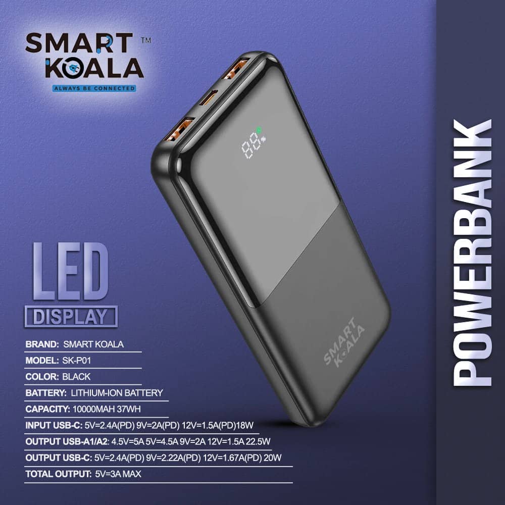 Smart Koala 10000mAh 22.5W+PD20W Fast Charging Charger Portable Power Bank With Digital Display (Black) Smart Koala 10000mAh 22.5W+PD20W Fast Charging Charger Portable Power Bank With Digital Display (Black)